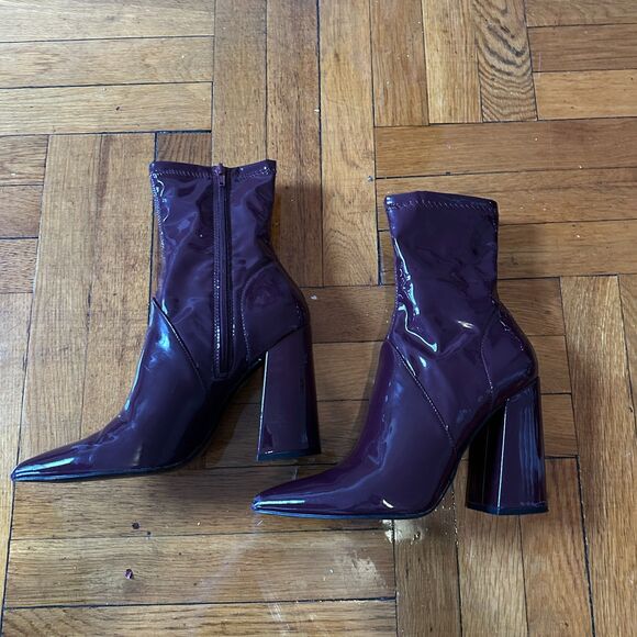 Steve Madden Slade Burgundy Patent Sock Ankle Bootie 11US - Picture 8 of 8